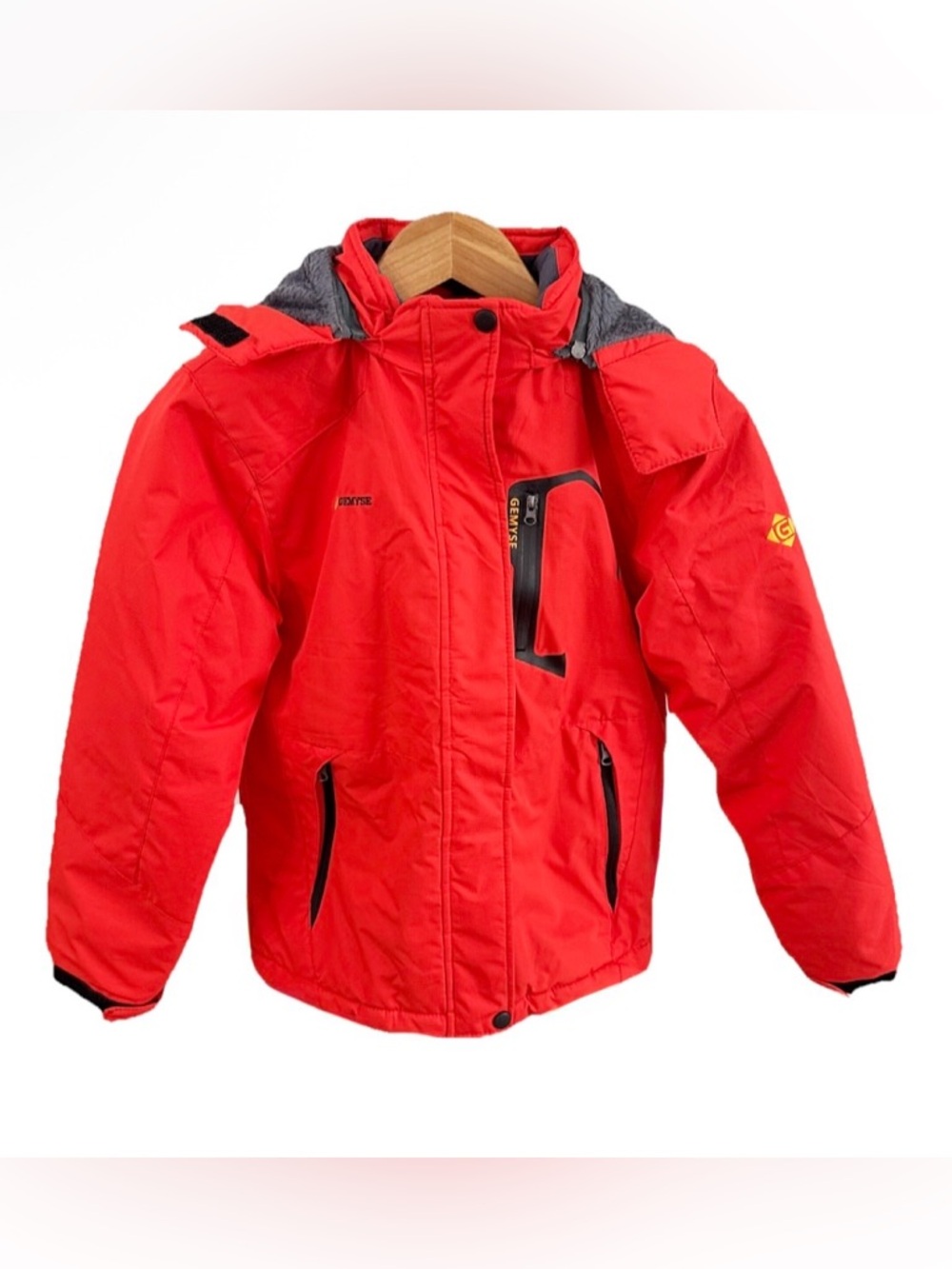 Boys GEMYSE Waterproof Ski Jacket Red/Orange Fleece Lined Hooded Size 10/12